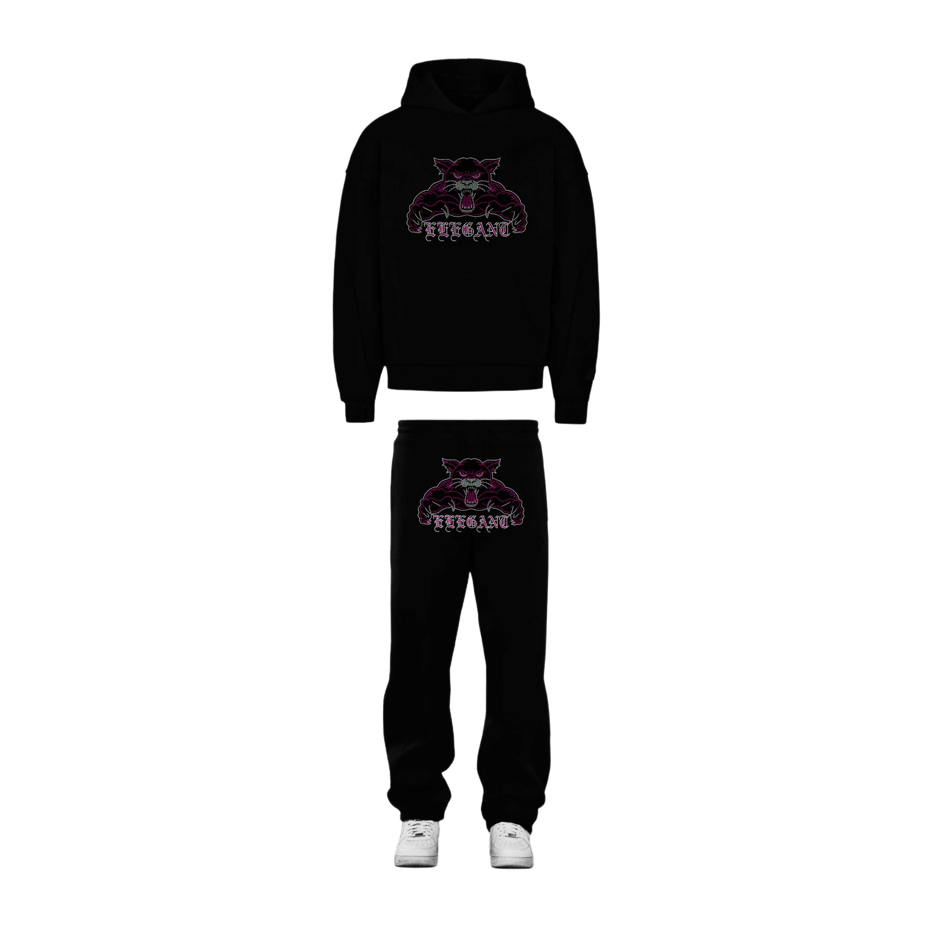 Whos Panther Rhinestone Tracksuit Black ELEGANT