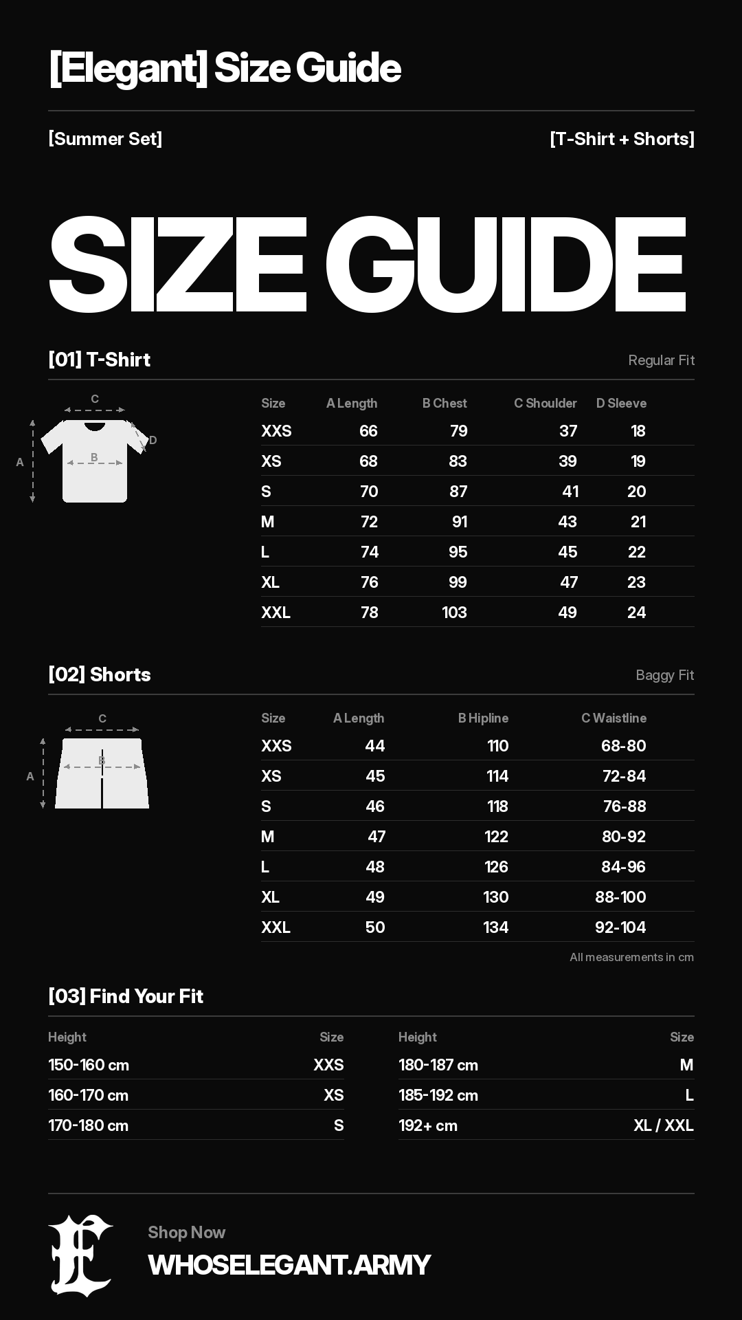 ELEGANT size guide