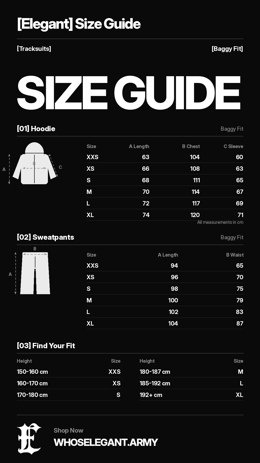 ELEGANT size guide